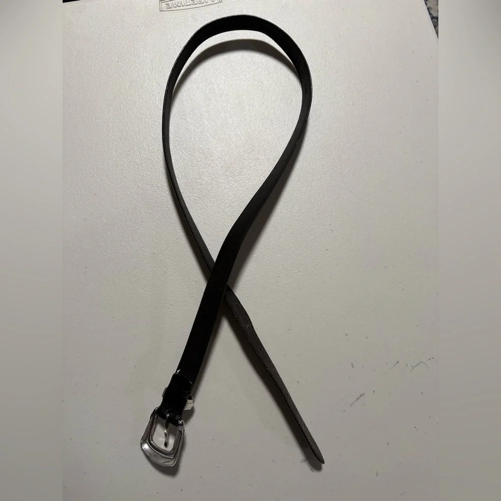 Fossil Black Leather Belt Silver Bamboo Buckle Size XL Extra Large Classic